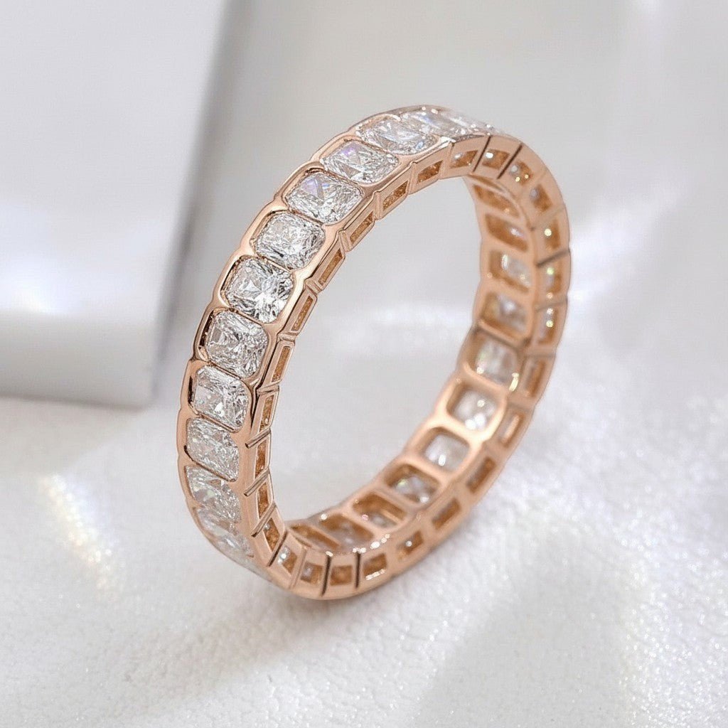 Luxury full band Ring 10K Solid Gold Radiant DEF/VS Lab Diamond Wedding Engagement ring jewelry - Lotus Diamond