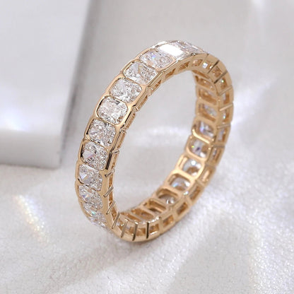 Luxury full band Ring 10K Solid Gold Radiant DEF/VS Lab Diamond Wedding Engagement ring jewelry - Lotus Diamond