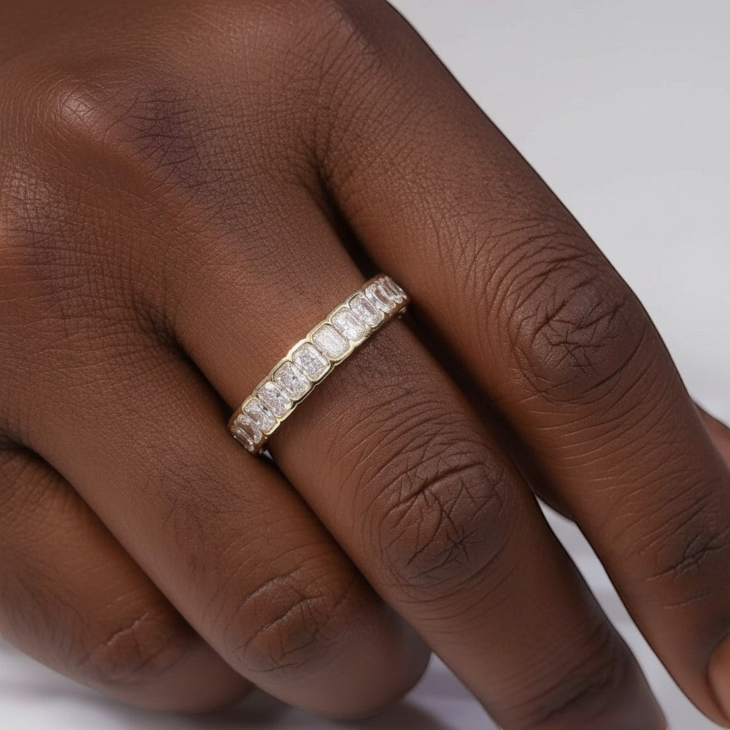 Luxury full band Ring 10K Solid Gold Radiant DEF/VS Lab Diamond Wedding Engagement ring jewelry - Lotus Diamond