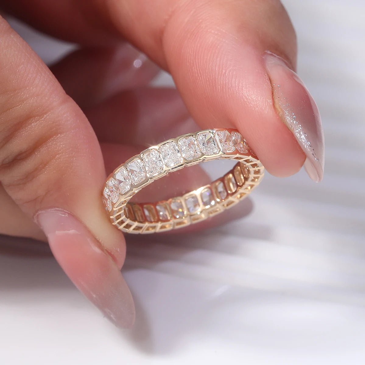 Luxury full band Ring 10K Solid Gold Radiant DEF/VS Lab Diamond Wedding Engagement ring jewelry - Lotus Diamond