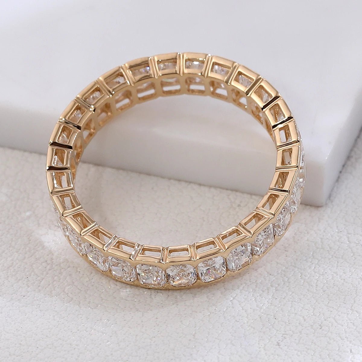 Luxury full band Ring 10K Solid Gold Radiant DEF/VS Lab Diamond Wedding Engagement ring jewelry - Lotus Diamond