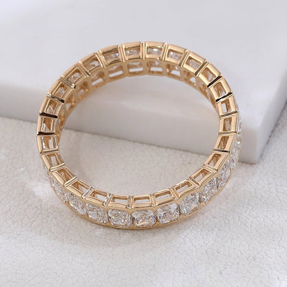 Luxury full band Ring 10K Solid Gold Radiant DEF/VS Lab Diamond Wedding Engagement ring jewelry - Lotus Diamond