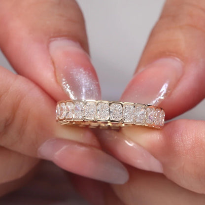 Luxury full band Ring 10K Solid Gold Radiant DEF/VS Lab Diamond Wedding Engagement ring jewelry - Lotus Diamond