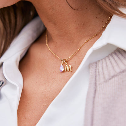 Melrose Birthstone Initial Necklace - Lotus Diamond