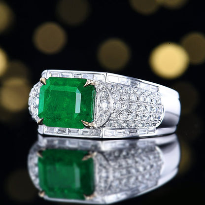 Men's Natural Emerald Ring - Style A - Lotus Diamond