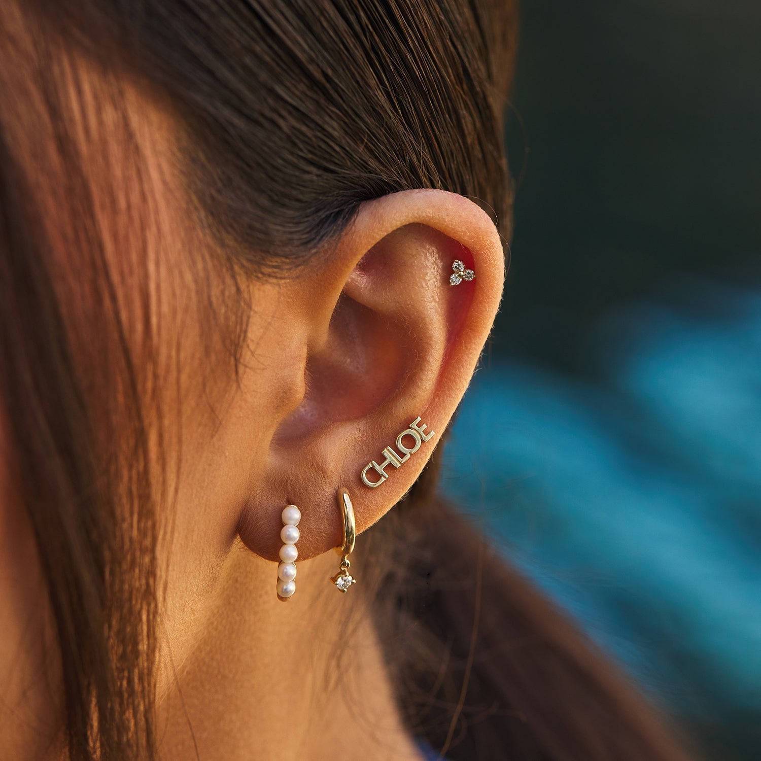 Mini Block Name Studs - Lotus Diamond