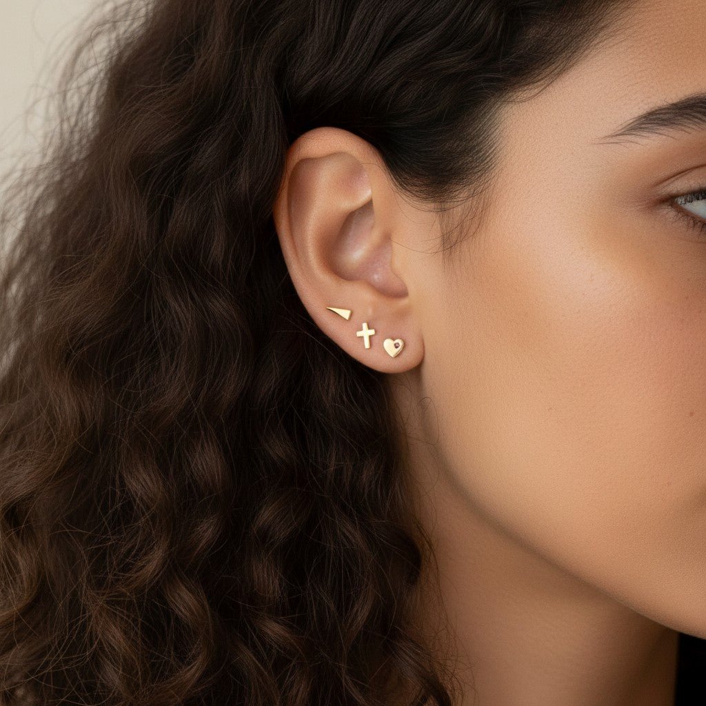 Mini Cross Stud Earrings - Lotus Diamond