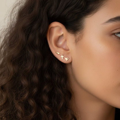 Mini Cross Stud Earrings - Lotus Diamond