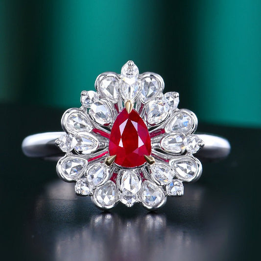 Mozambique Natural Unburned Pigeon Red Ruby Ring - Style H - Lotus Diamond