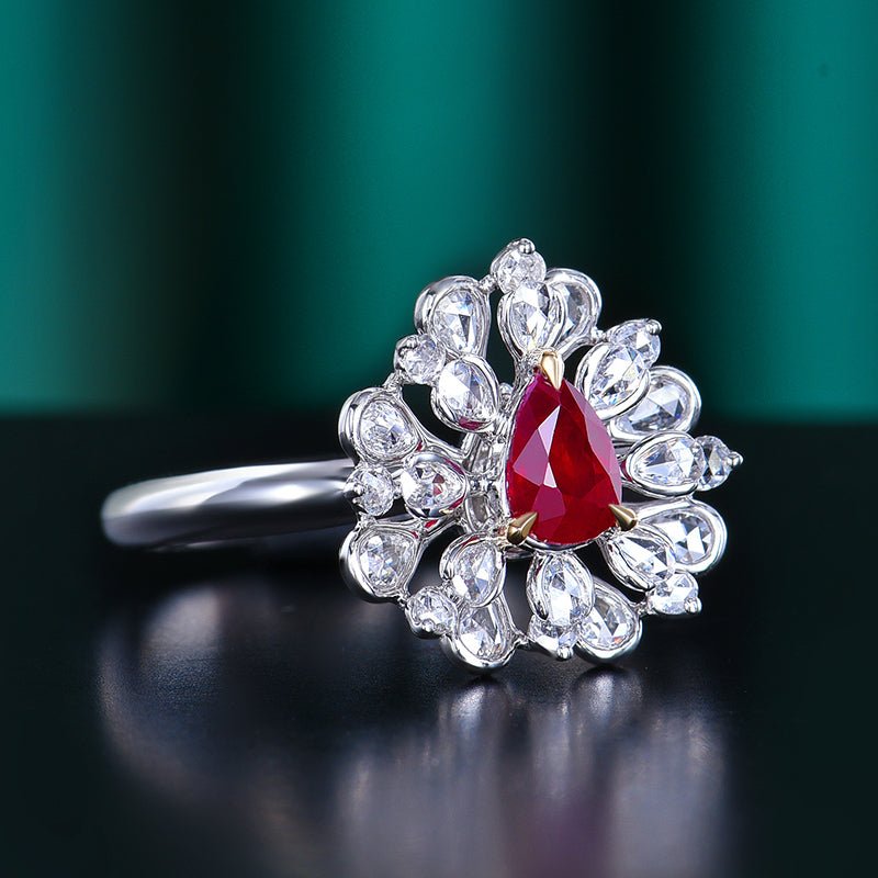 Mozambique Natural Unburned Pigeon Red Ruby Ring - Style H - Lotus Diamond