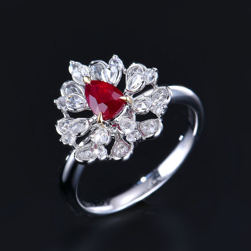 Mozambique Natural Unburned Pigeon Red Ruby Ring - Style H - Lotus Diamond