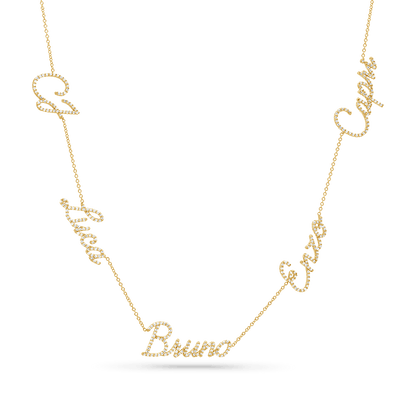 Multi Diamond Custom Script Name Necklace - Lotus Diamond