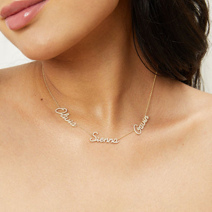 Multi Diamond Custom Script Name Necklace - Lotus Diamond