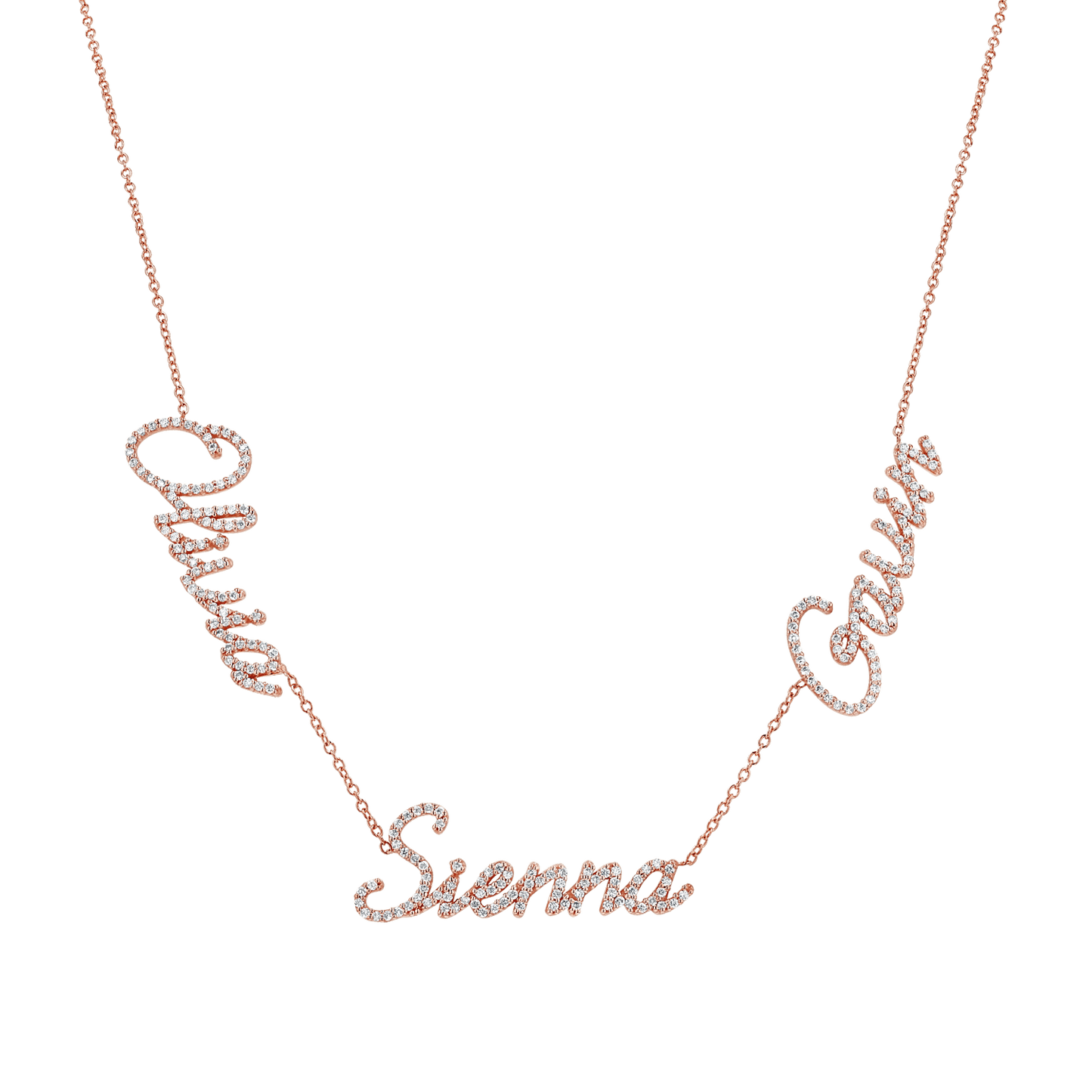 Multi Diamond Custom Script Name Necklace - Lotus Diamond