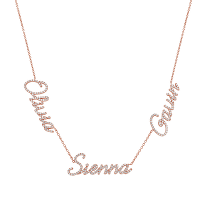 Multi Diamond Custom Script Name Necklace - Lotus Diamond