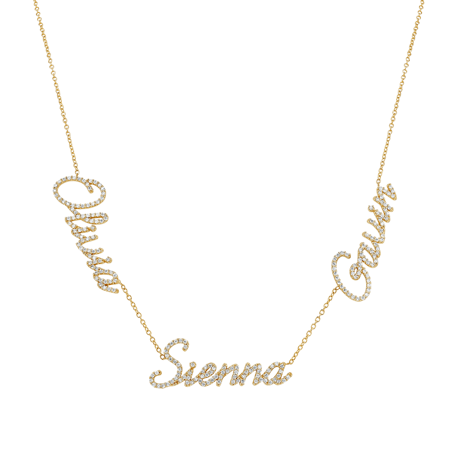 Multi Diamond Custom Script Name Necklace - Lotus Diamond