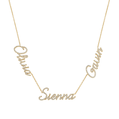 Multi Diamond Custom Script Name Necklace - Lotus Diamond