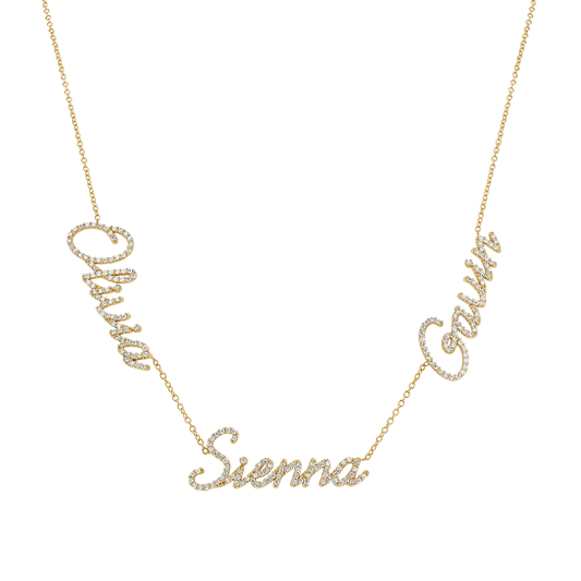 Multi Diamond Custom Script Name Necklace - Lotus Diamond