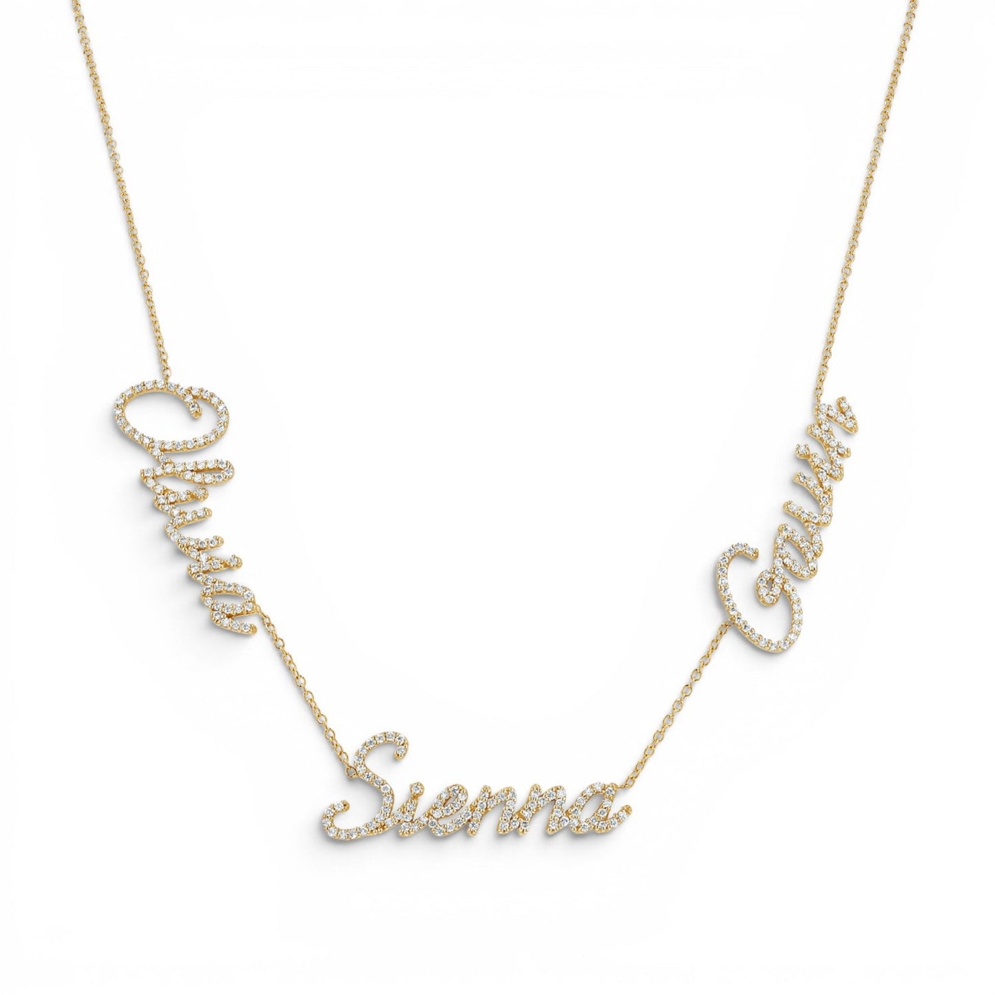 Multi Diamond Custom Script Name Necklace - Lotus Diamond