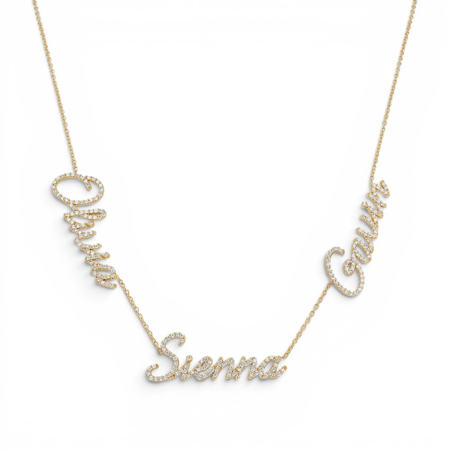 Multi Diamond Custom Script Name Necklace - Lotus Diamond