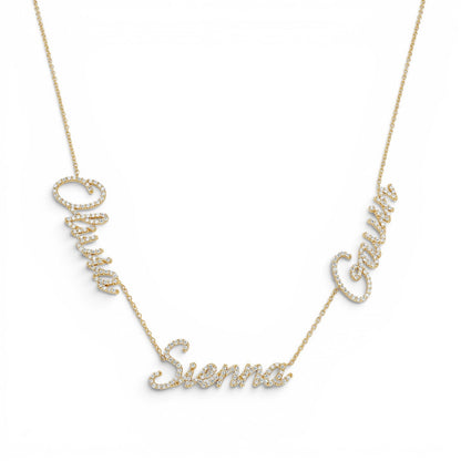Multi Diamond Custom Script Name Necklace - Lotus Diamond