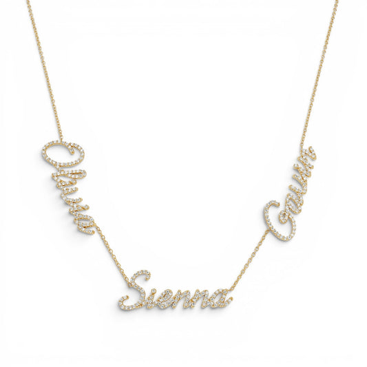 Multi Diamond Custom Script Name Necklace - Lotus Diamond