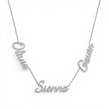 Multi Diamond Custom Script Name Necklace - Lotus Diamond