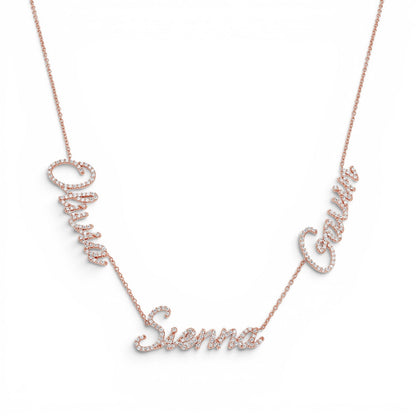 Multi Diamond Custom Script Name Necklace - Lotus Diamond