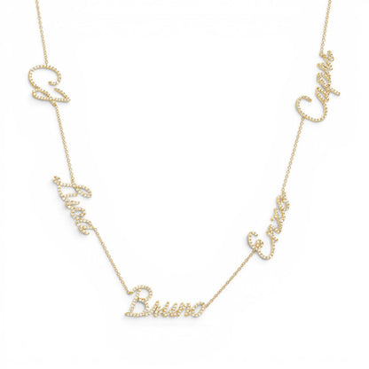 Multi Diamond Custom Script Name Necklace - Lotus Diamond