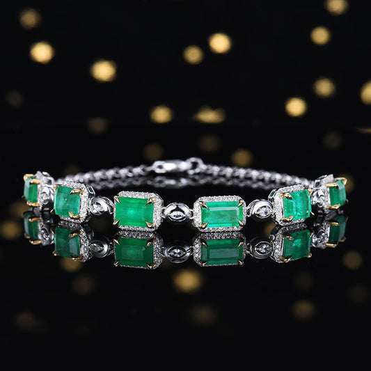 Natural Emerald Bracelet style - C - Lotus Diamond