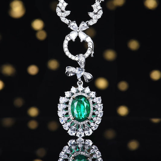 Natural Emerald Pendant - Style G - Lotus Diamond