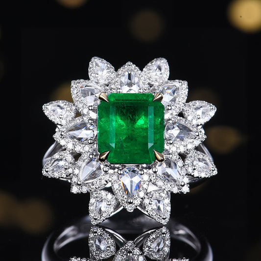 Natural Emerald Ring - Style G - Lotus Diamond
