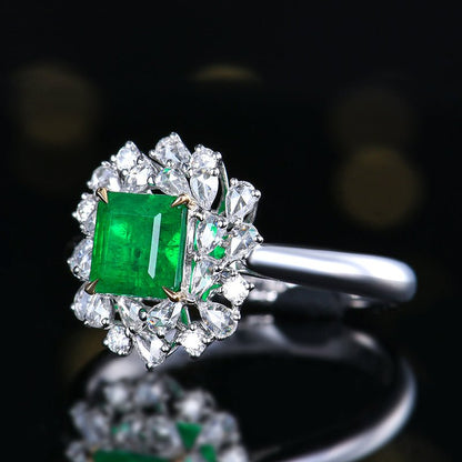 Natural Emerald Ring - Style H - Lotus Diamond