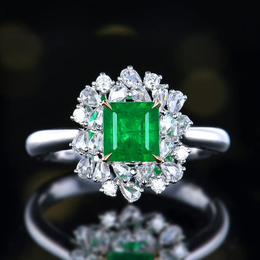 Natural Emerald Ring - Style H - Lotus Diamond