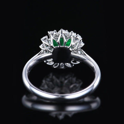Natural Emerald Ring - Style H - Lotus Diamond