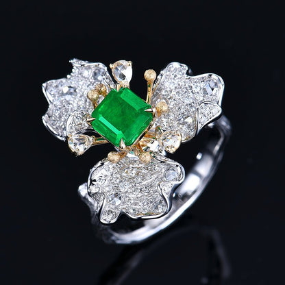 Natural Muzo green Emerald Ring Style - A - Lotus Diamond