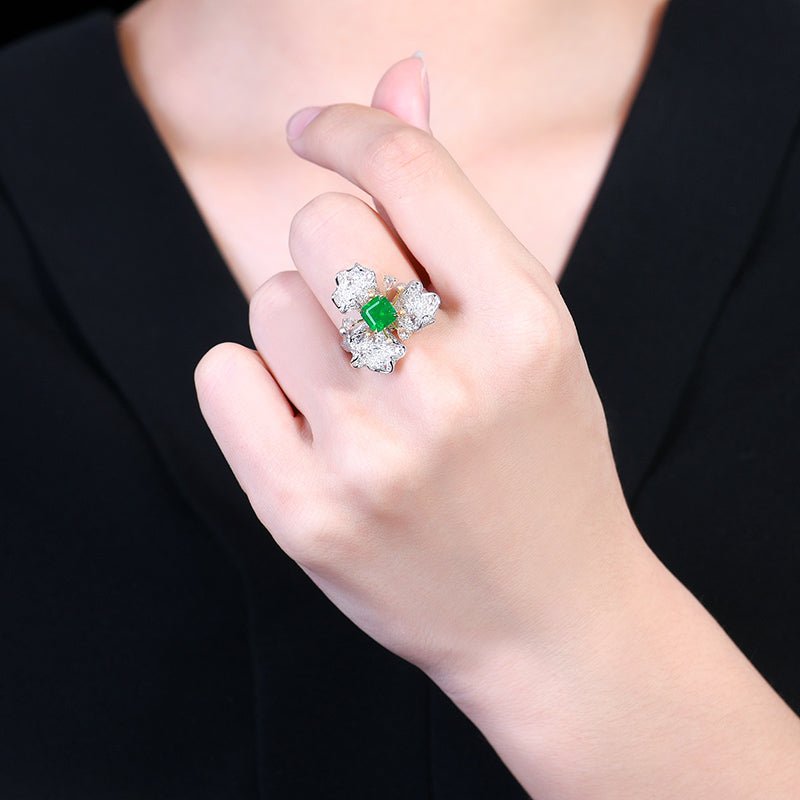 Natural Muzo green Emerald Ring Style - A - Lotus Diamond