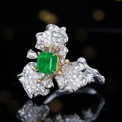 Natural Muzo green Emerald Ring Style - A - Lotus Diamond