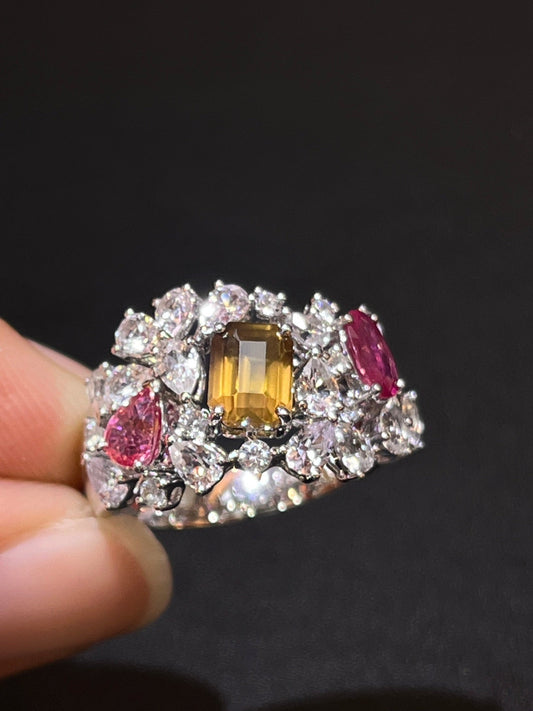 Natural non - burning colored sapphire Ring - Style E - Lotus Diamond
