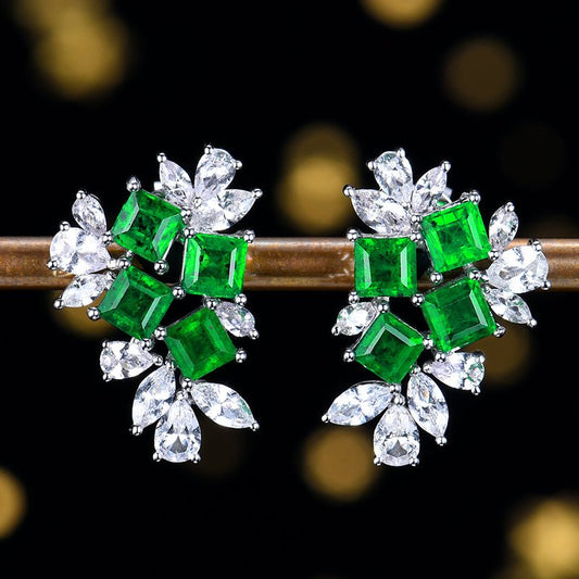 Natural Pakistan muzo emerald stud earrings - Lotus Diamond