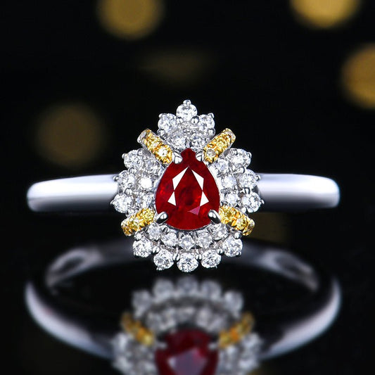 Natural pigeon red Ruby 18K gold Ring - Style F - Lotus Diamond