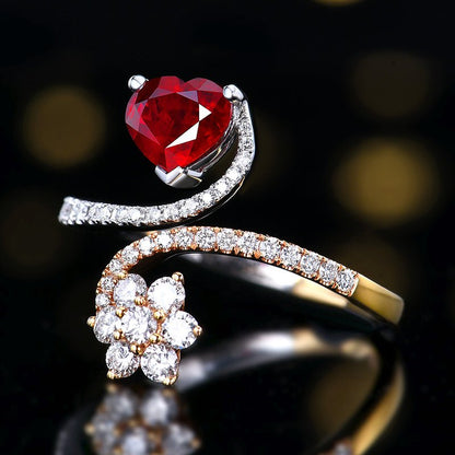 Natural pigeon red ruby ring - heart - Lotus Diamond