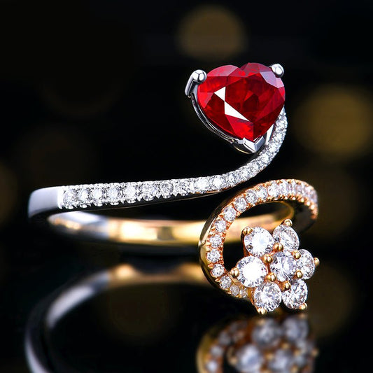 Natural pigeon red ruby ring - heart - Lotus Diamond