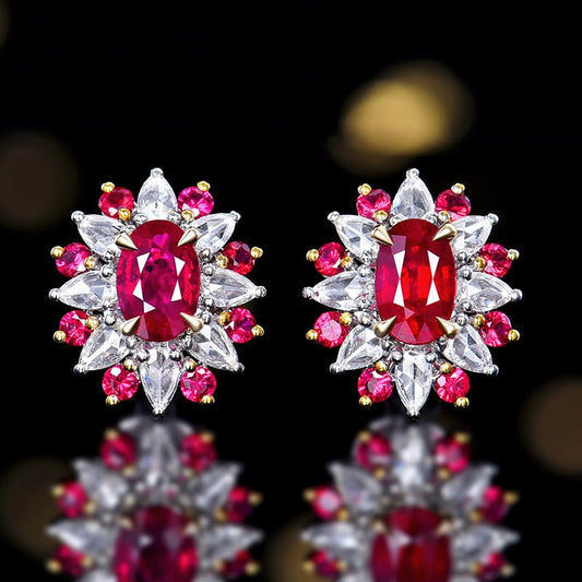 Natural pigeon red ruby stud earrings - Style A - Lotus Diamond