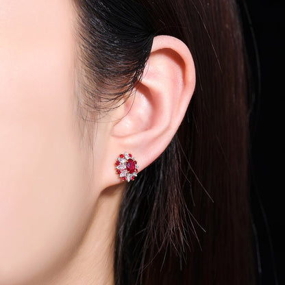 Natural pigeon red ruby stud earrings - Style A - Lotus Diamond