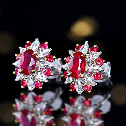 Natural pigeon red ruby stud earrings - Style A - Lotus Diamond