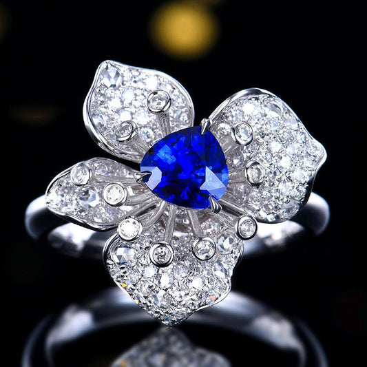 Natural Sapphire Ring - Flower style - Flower style - Lotus Diamond