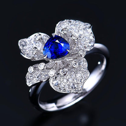 Natural Sapphire Ring - Flower style - Flower style - Lotus Diamond