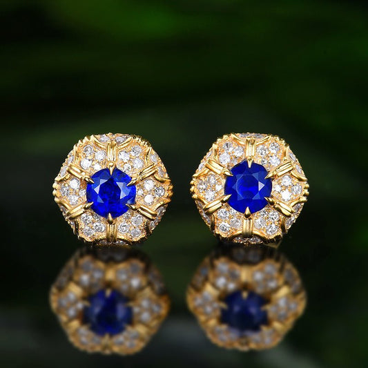 Natural Sri Lankan sapphire stud earrings - Lotus Diamond
