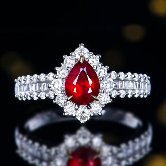 Natural unburned pigeon Red Ruby Ring - Style E - Lotus Diamond